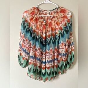 Sundance Womens Colorful 100% Silk Flowy Blouse Top S